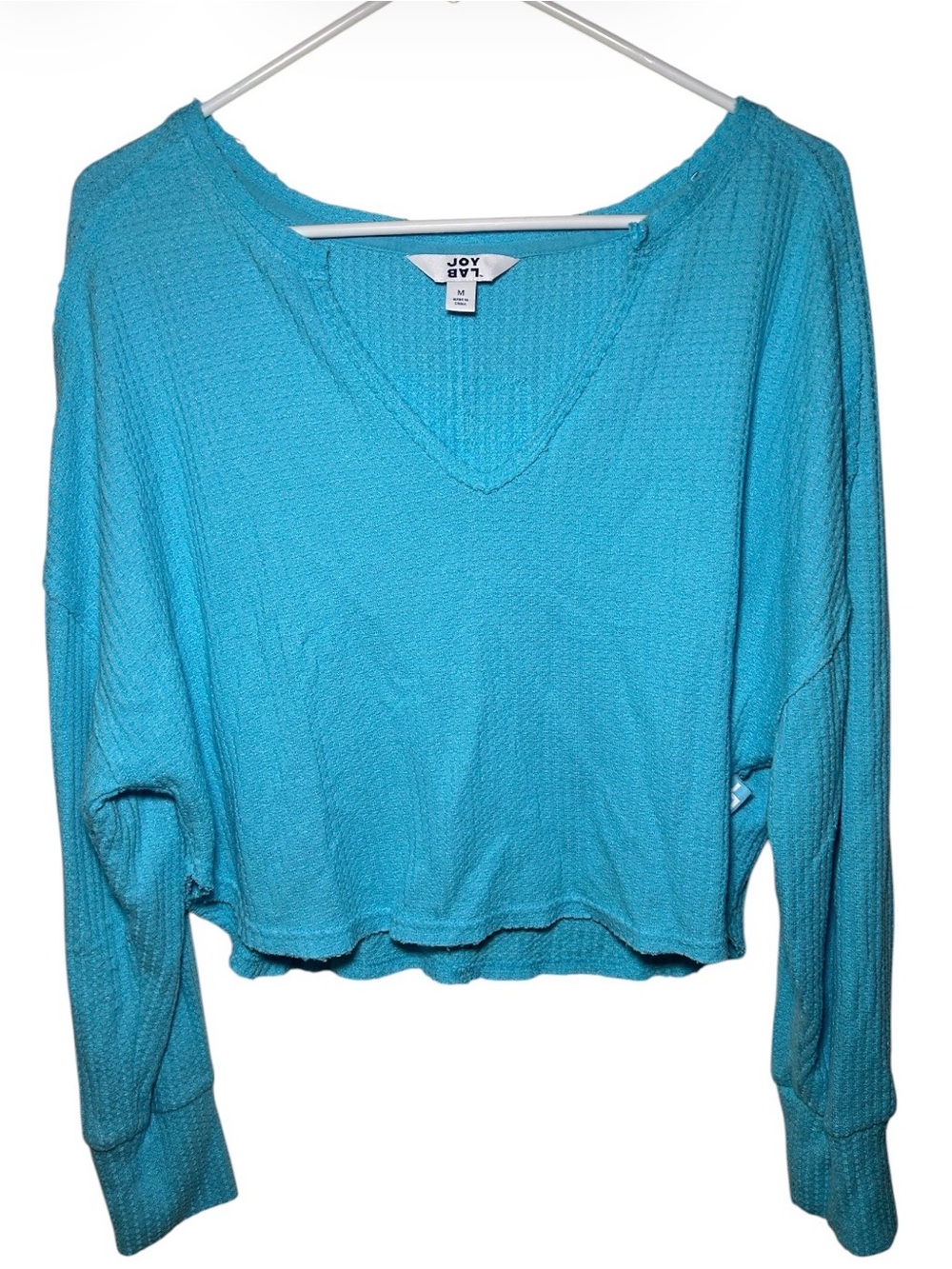 JoyLab Women's Turquoise V-Neck Long Sleeve Thermal Top Warm Casual Bright Comfo